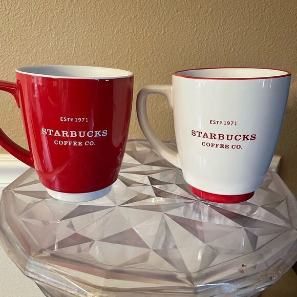 Starbucks Abbey Coffee Cups Set Red and White 2008 16 Ounce - Picture 10 of 10